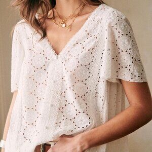Sezane White Eyelet Blouse